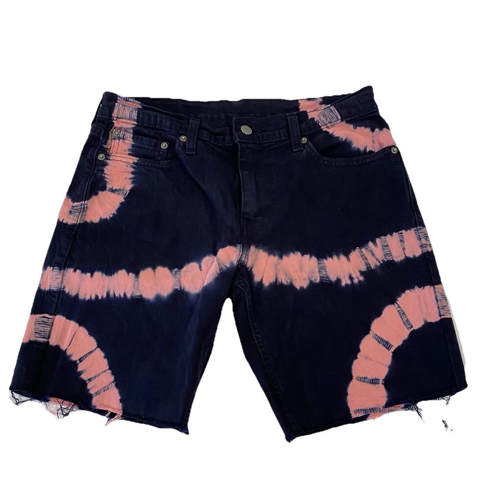 Levis 511 Slim Shorts Mens Size 30 33 Actual Blue and Pink Tie Dye Raw Hem Denim